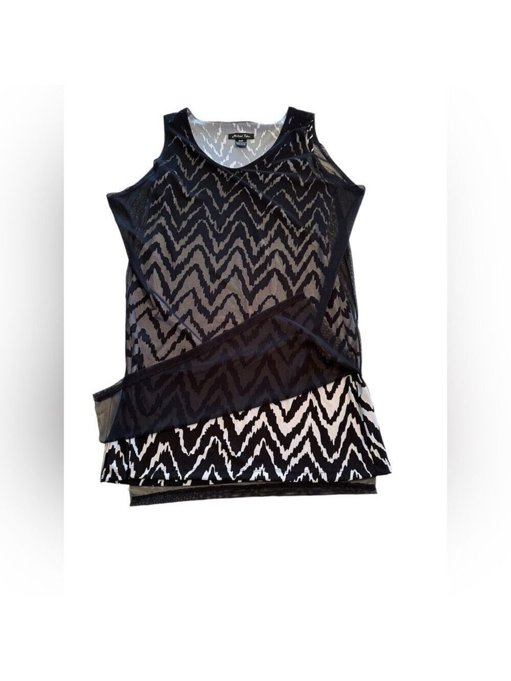 Michael Tyler Chic Tank Top Sheer Overlay Womens Small Black & White Zig Zag